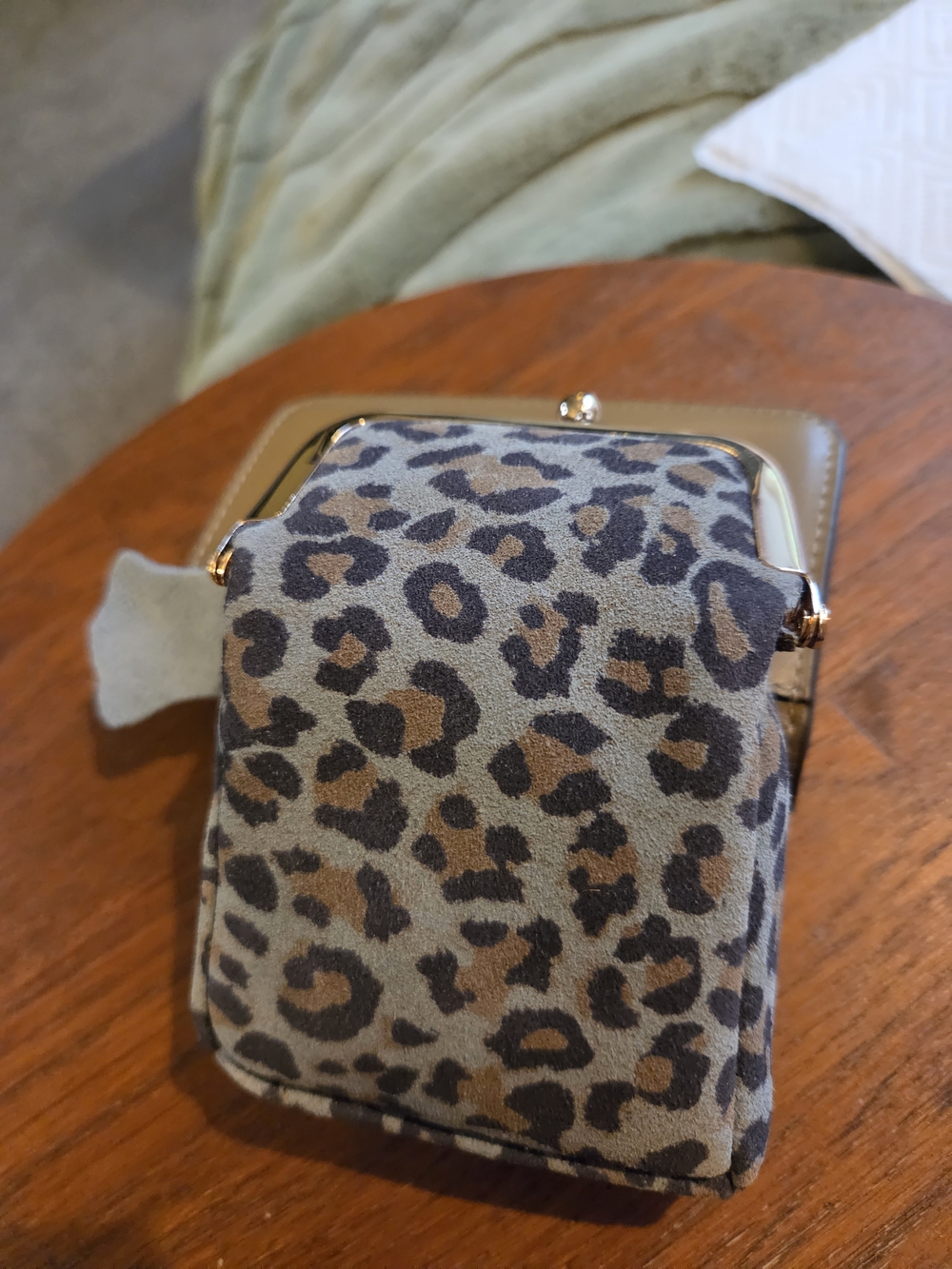 Leopard Print Mini Kiss-Lock Coin Purse - Gray Leopard - Picture 2 of 6